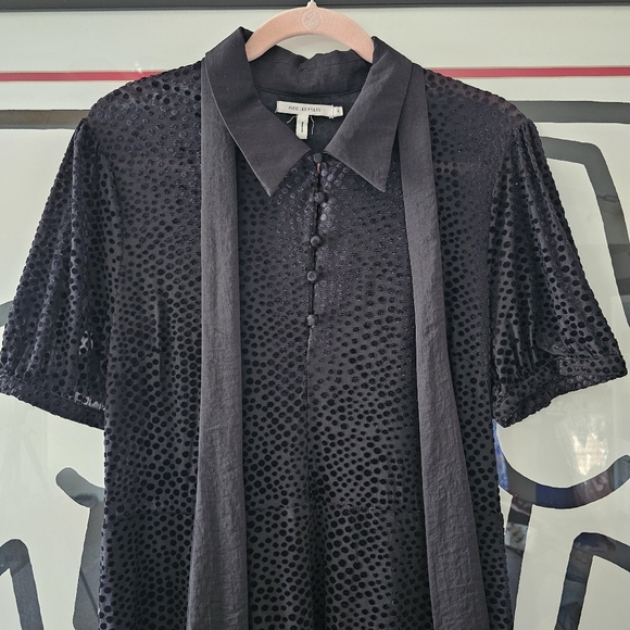 Avec Les Filles Tie Neck Velvet Burnout Button Down Black Dress - Picture 6 of 15